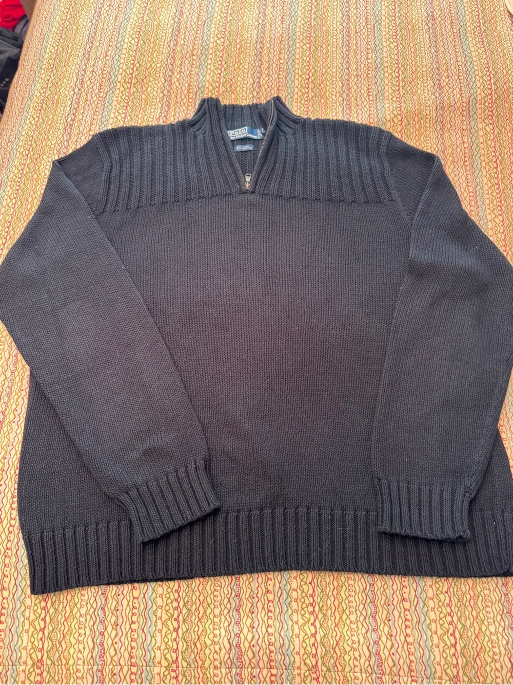 Polo Ralph Lauren Black Cotton Linen Blend Quarter Zip Pullover Sweater Size XL